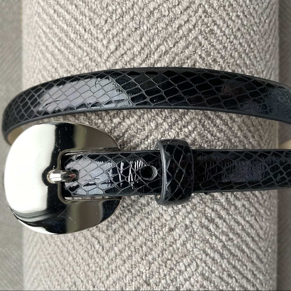 Black snakeskin embossed belt